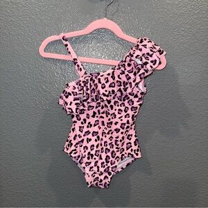 Girls Pink Size 5 Kami Leopard Animal Print One Piece Swimsuit